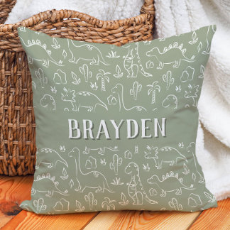 Coussin Nom de garçon Boho dinosaure Cute Earthy vert saug