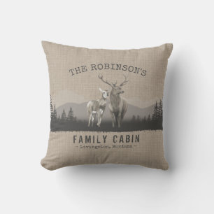 Coussin Nom de la famille Cabine Deer Pine Tree Forest Bur
