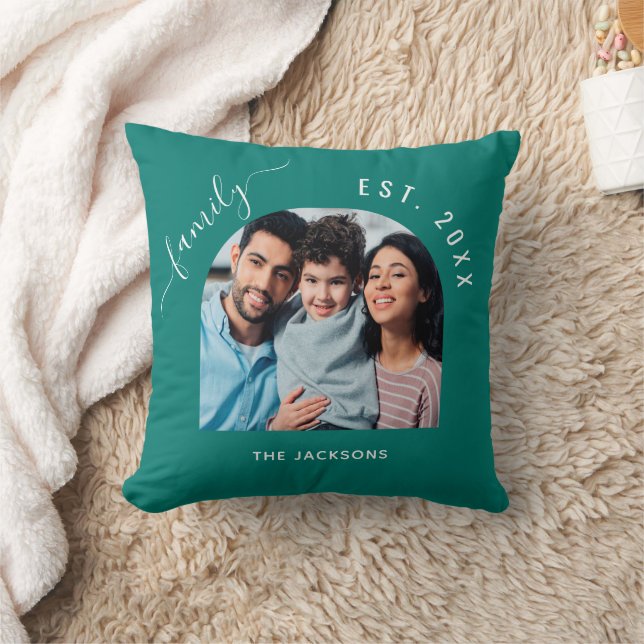 Coussin Nom de la famille en vert émeraude année (Couverture)