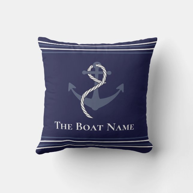 Coussin Nom de la famille ou du bateau Marine Blue Ancre R (Verso)