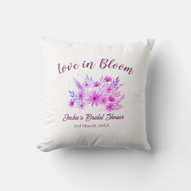 Coussin nom de la fête de mariage bohème rose en fleurs ré (Recto)