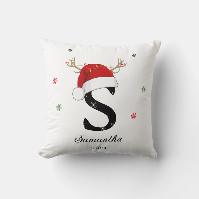 Coussin Nom de la lettre Santa Hat | Monogramme | Initiale (Recto)