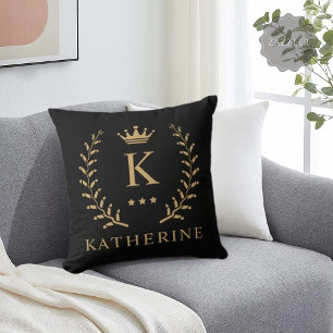 Coussin Nom de la Personnaliser et premier monogramme noir