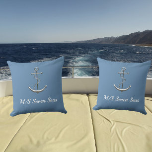 Coussin Nom de l'ancre du yacht bleu Dusty