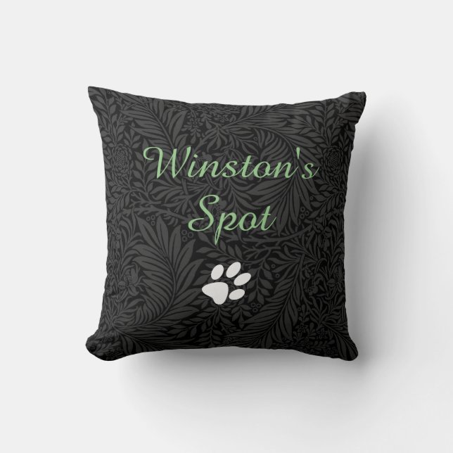 Coussin Nom de l'animal de compagnie Black Floral Green Sc (Recto)
