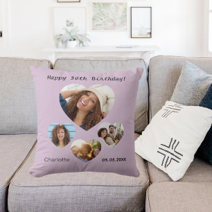 Coussin Nom de l'anniversaire photo coeur collage taupe