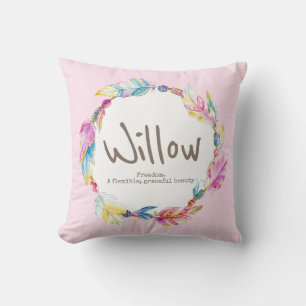 Coussin Nom de l'aquarelle de la perle de plume signifiant