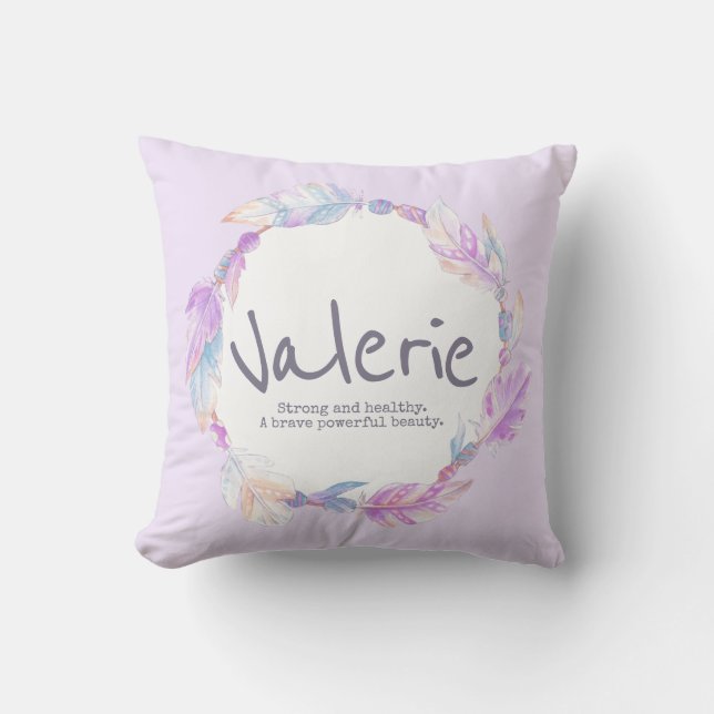 Coussin Nom de l'aquarelle en plumes signifiant valerie co (Recto)