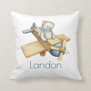 Coussin Nom de l'ours Avion Aquarelle Nursery