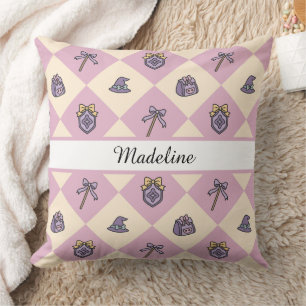 Coussin Nom de Magical Girl Personnalisé Damier Rose