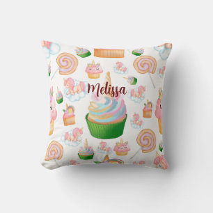 Coussin Nom de mignonne rose Personnalisé Cupcake Unicorn