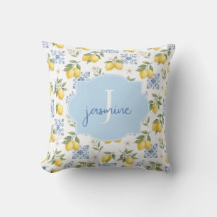 Coussin Nom de monogramme de citron Carrelage Motif de sty