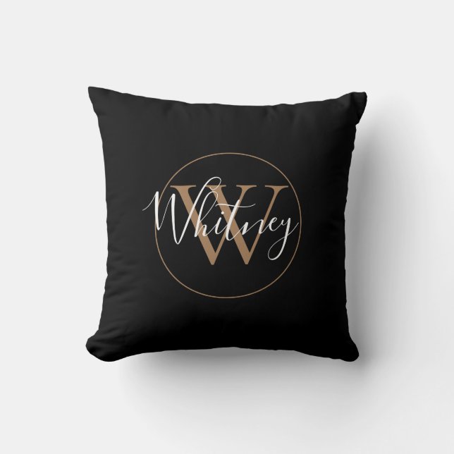 Coussin Nom de monogramme élégant en noir et or  (Recto)