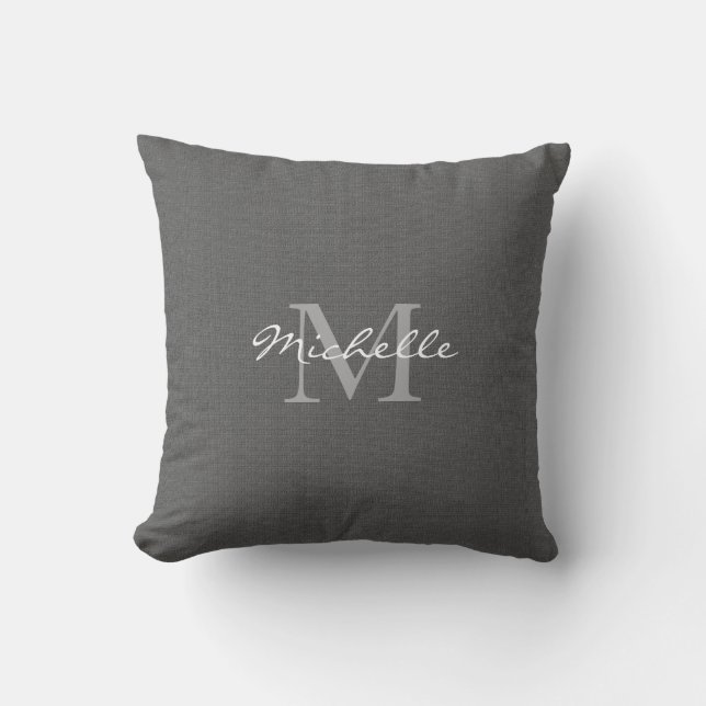 Coussin Nom de monogramme gris brun rustique moderne (Recto)