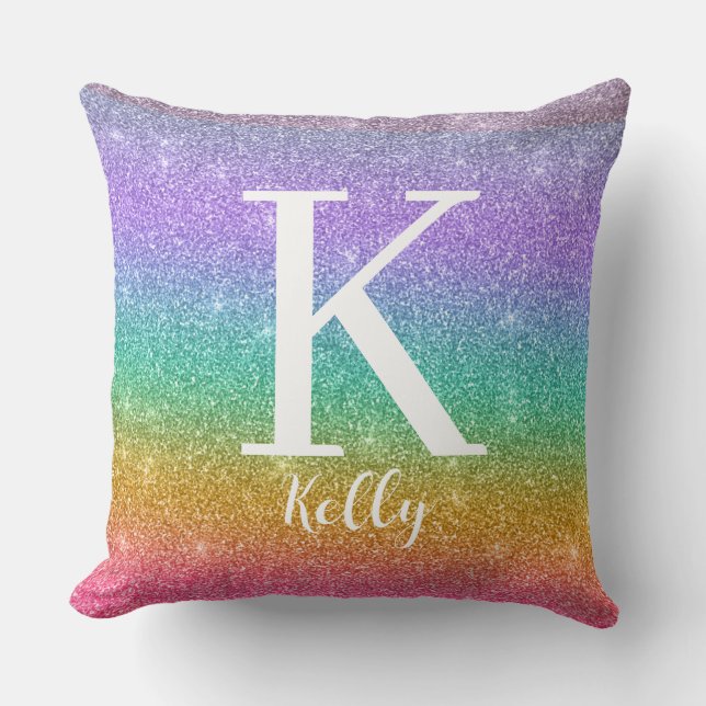 Coussin Nom de monogramme personnalisé Faux Paillettes Col (Recto)