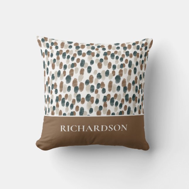 Coussin Nom de motif abstrait marron et blanc moderne (Recto)