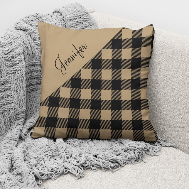 Coussin Nom de motif carreaux plaid chamois moderne de Buf (Créateur téléchargé)