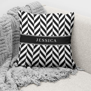 Coussin Nom de motif élégant noir et blanc