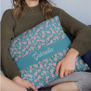 Coussin Nom de motif floral de fleur de cerisier rose