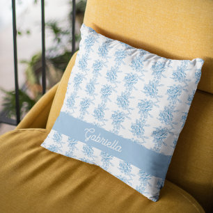 Coussin Nom de motif floral Toile française bleue