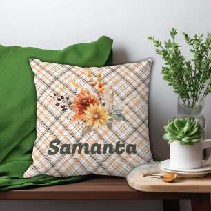 Coussin Nom de motif tartan aquarelle vintage fleur sauvag