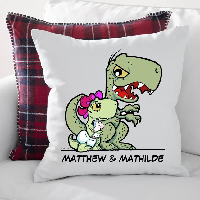 Coussin Nom de petit frère T-Rex mignon (Cute Fun Little Sister T-Rex Dinosaur Name Throw Pillow)
