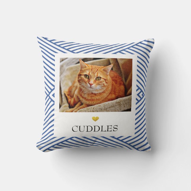 Coussin Nom de photo d'animal géométrique bleu  (Recto)