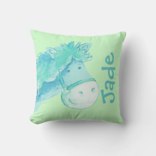 Coussin Nom de poney et naissance nouveau-né cadeau vert p
