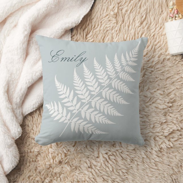 Coussin Nom de script gracieux Icy Blue White Fern (Couverture)