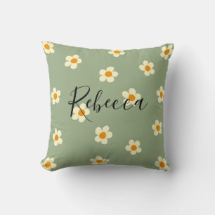 Coussin Nom de script personnalisé Motif jolie marguerite