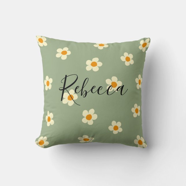 Coussin Nom de script personnalisé Motif jolie marguerite  (Recto)