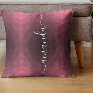 Coussin Nom de script personnalisé Pink Géométrique
