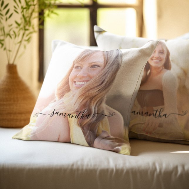 Coussin Nom de signature à arc adorable (Cute Bow Signature Name Throw Pillow)
