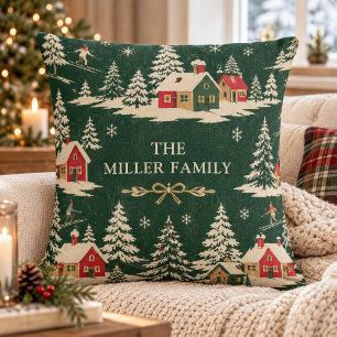 Coussin Nom de village d'hiver alpin nordique rétro