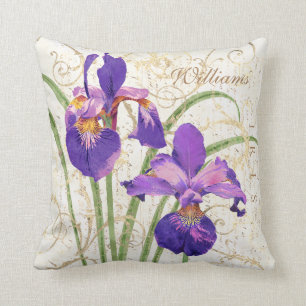 Coussin Nom décoré d'un monogramme d'iris pourpre