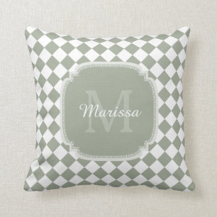 Coussin Nom décoré d'un monogramme vérifié par vert sauge