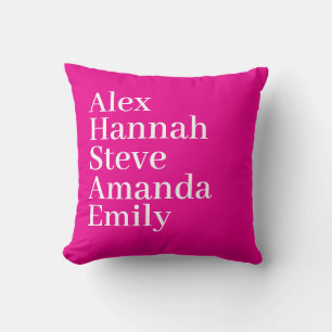 Coussin Nom d'enfant personnalisé Famille rose minimal mod