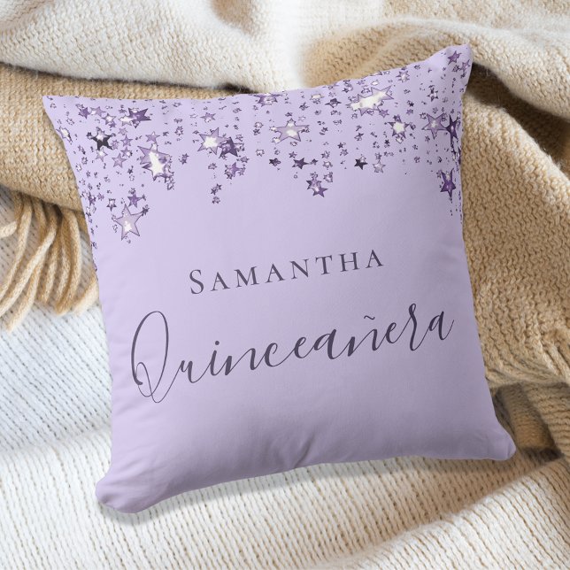 Coussin Nom des étoiles lilas violette de Quinceanera (Créateur téléchargé)