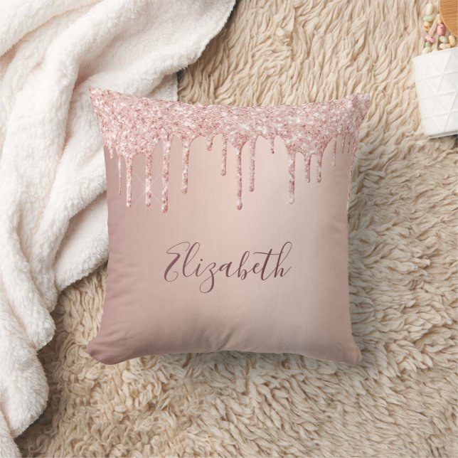 Coussin Nom des gouttes de parties scintillant rose or rou (Couverture)