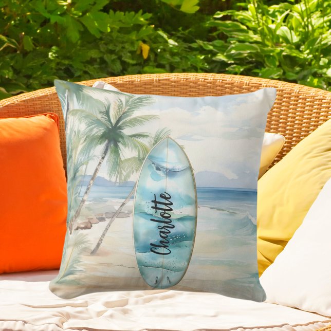 Coussin Nom des palmiers de plage de surbord (Créateur téléchargé)
