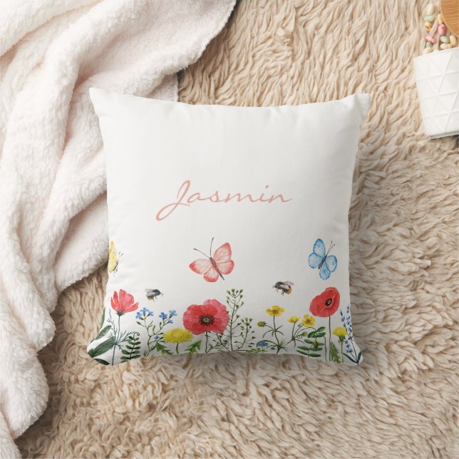 Coussin Nom des papillons Fleurs sauvages Whimsical Red Gr (Couverture)