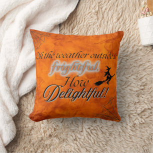 Coussin Nom d'Halloween orange effrayant et charmant