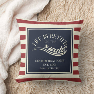Coussin Nom du bateau à rayures bleu marine