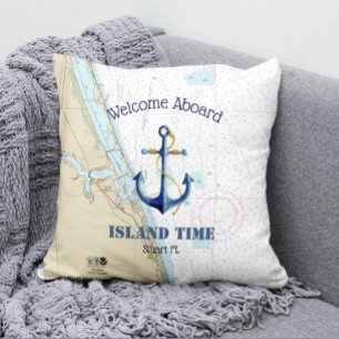 Coussin Nom du bateau Ancre nautique Bienvenue à bord Flor