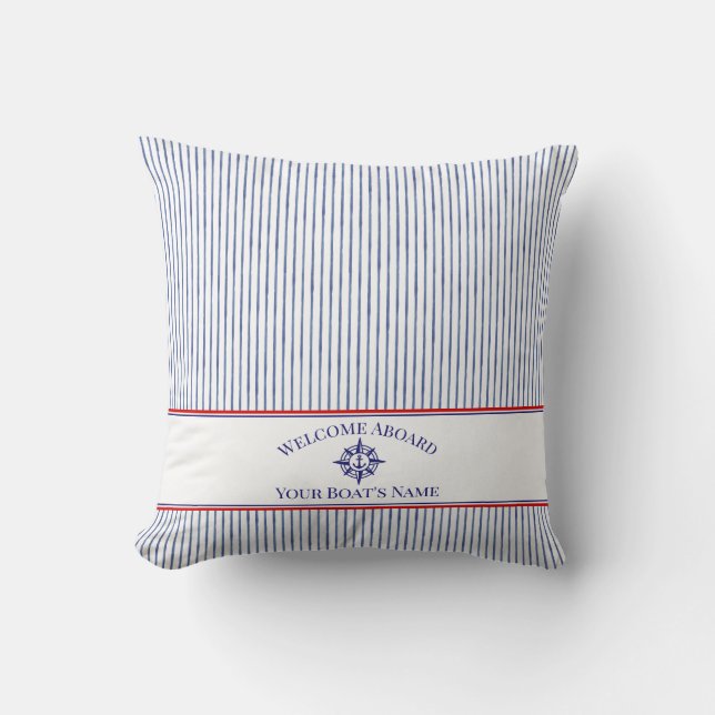 Coussin Nom du bateau Boussole Rose Nautilus Ancre (Recto)