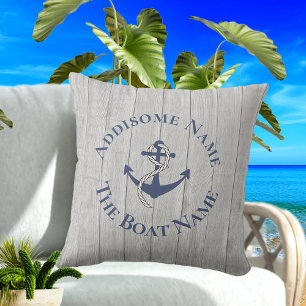 Coussin Nom du bateau de famille nautique Marine Ancre boi