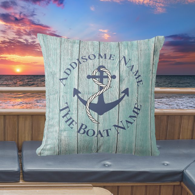 Coussin Nom du bateau de famille nautique Marine Ancre Jet (Créateur téléchargé)