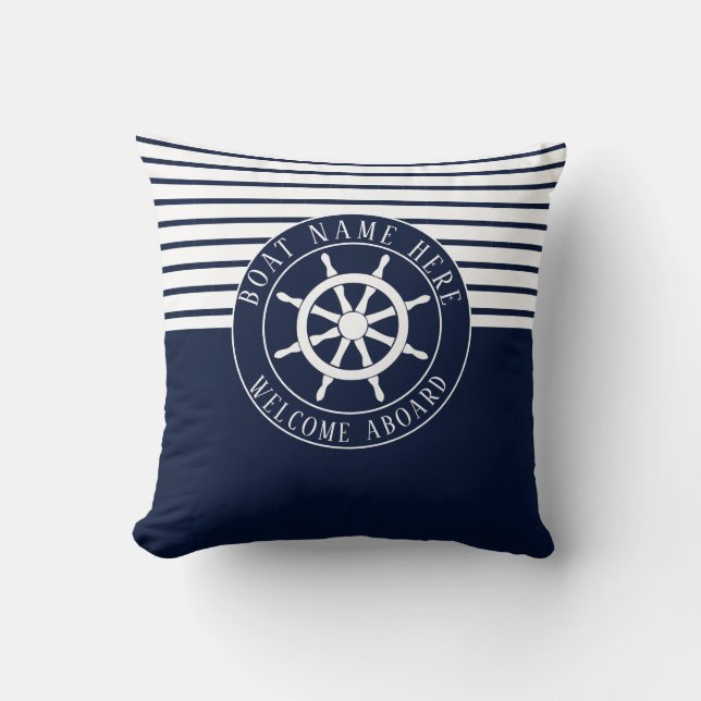 Coussin Nom du bateau Marine Bleu Navire nautique Helm Yac (Recto)