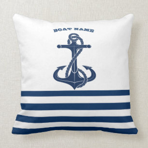 Coussin Nom du bateau nautique, Ancre Bleu Bleu Bleu Blanc