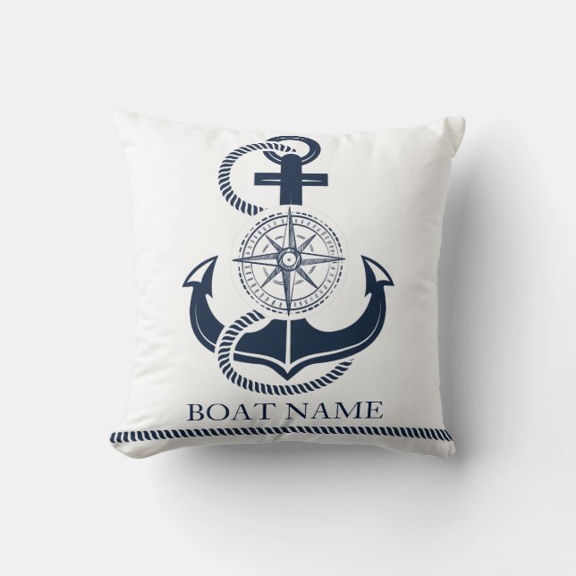 Coussin Nom du bateau nautique Ancre bleue (Recto)